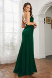 Crossed Straps Satin Sheath Long Formal Evening Dresses with Slit Prom Party Gowns