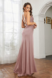 Crossed Straps Satin Sheath Long Formal Evening Dresses with Slit Prom Party Gowns