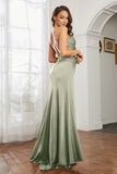 Crossed Straps Satin Sheath Long Formal Evening Dresses with Slit Prom Party Gowns
