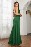 Crossed Straps Satin Sheath Long Formal Evening Dresses with Slit Prom Party Gowns