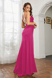 Crossed Straps Satin Sheath Long Formal Evening Dresses with Slit Prom Party Gowns