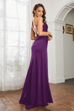 Crossed Straps Satin Sheath Long Formal Evening Dresses with Slit Prom Party Gowns