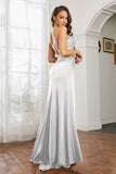 Crossed Straps Satin Sheath Long Formal Evening Dresses with Slit Prom Party Gowns