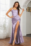 Crossed Straps Satin Sheath Long Formal Evening Dresses with Slit Prom Party Gowns