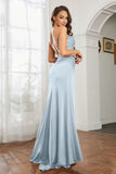 Crossed Straps Satin Sheath Long Formal Evening Dresses with Slit Prom Party Gowns