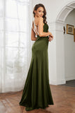 Crossed Straps Satin Sheath Long Formal Evening Dresses with Slit Prom Party Gowns