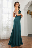 Crossed Straps Satin Sheath Long Formal Evening Dresses with Slit Prom Party Gowns