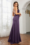Crossed Straps Satin Sheath Long Formal Evening Dresses with Slit Prom Party Gowns