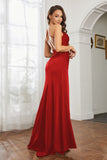 Crossed Straps Satin Sheath Long Formal Evening Dresses with Slit Prom Party Gowns
