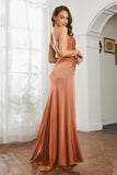 Crossed Straps Satin Sheath Long Formal Evening Dresses with Slit Prom Party Gowns