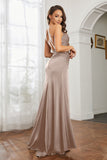 Crossed Straps Satin Sheath Long Formal Evening Dresses with Slit Prom Party Gowns