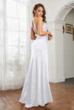 Crossed Straps Satin Sheath Long Formal Evening Dresses with Slit Prom Party Gowns