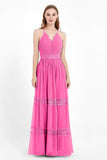 Spaghetti Straps V Neckline Chiffon Lace Bridesmaid Dresses Women's Formal Evening Gowns