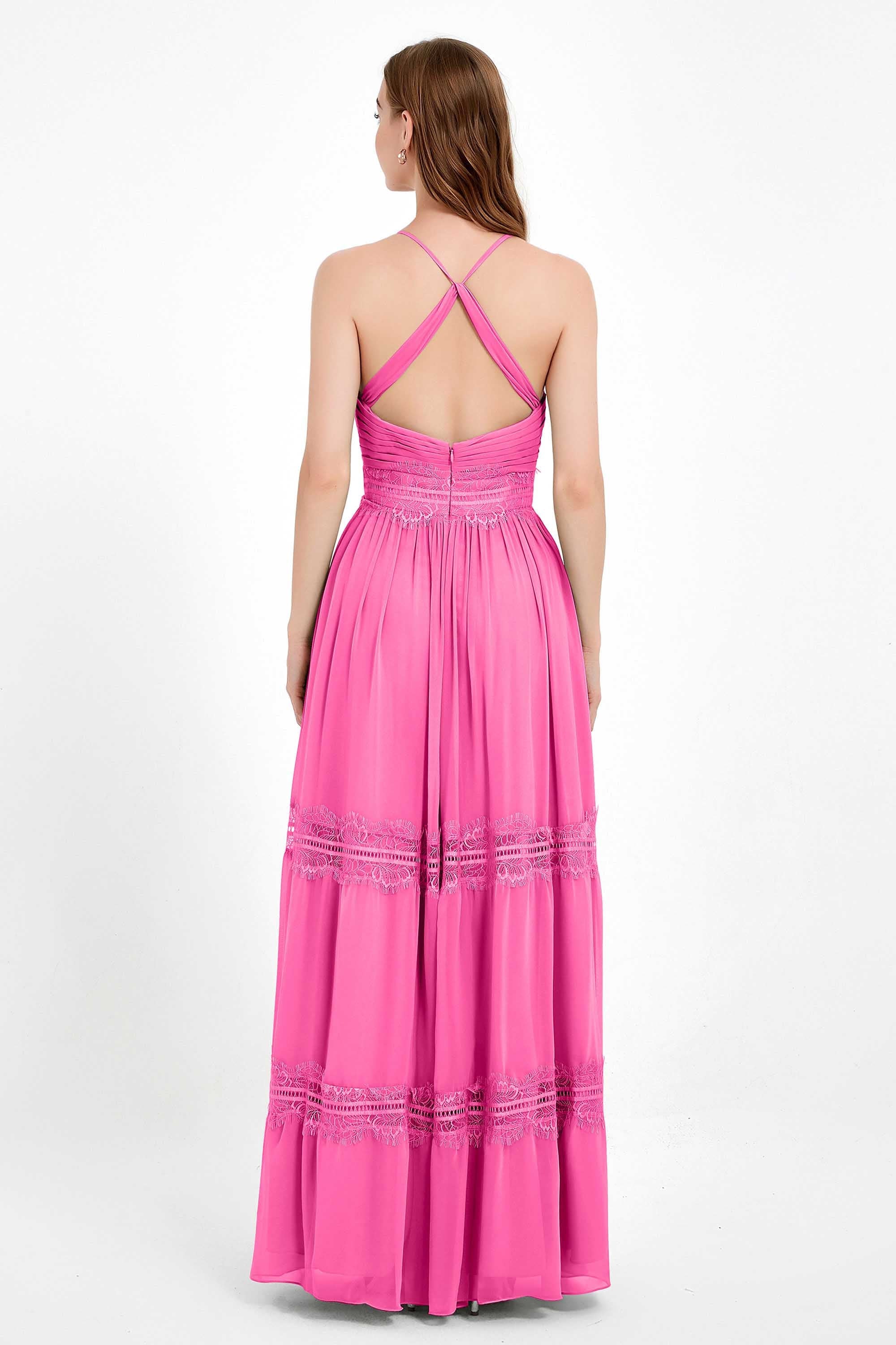 Spaghetti Straps V Neckline Chiffon Lace Bridesmaid Dresses Women's Formal Evening Gowns