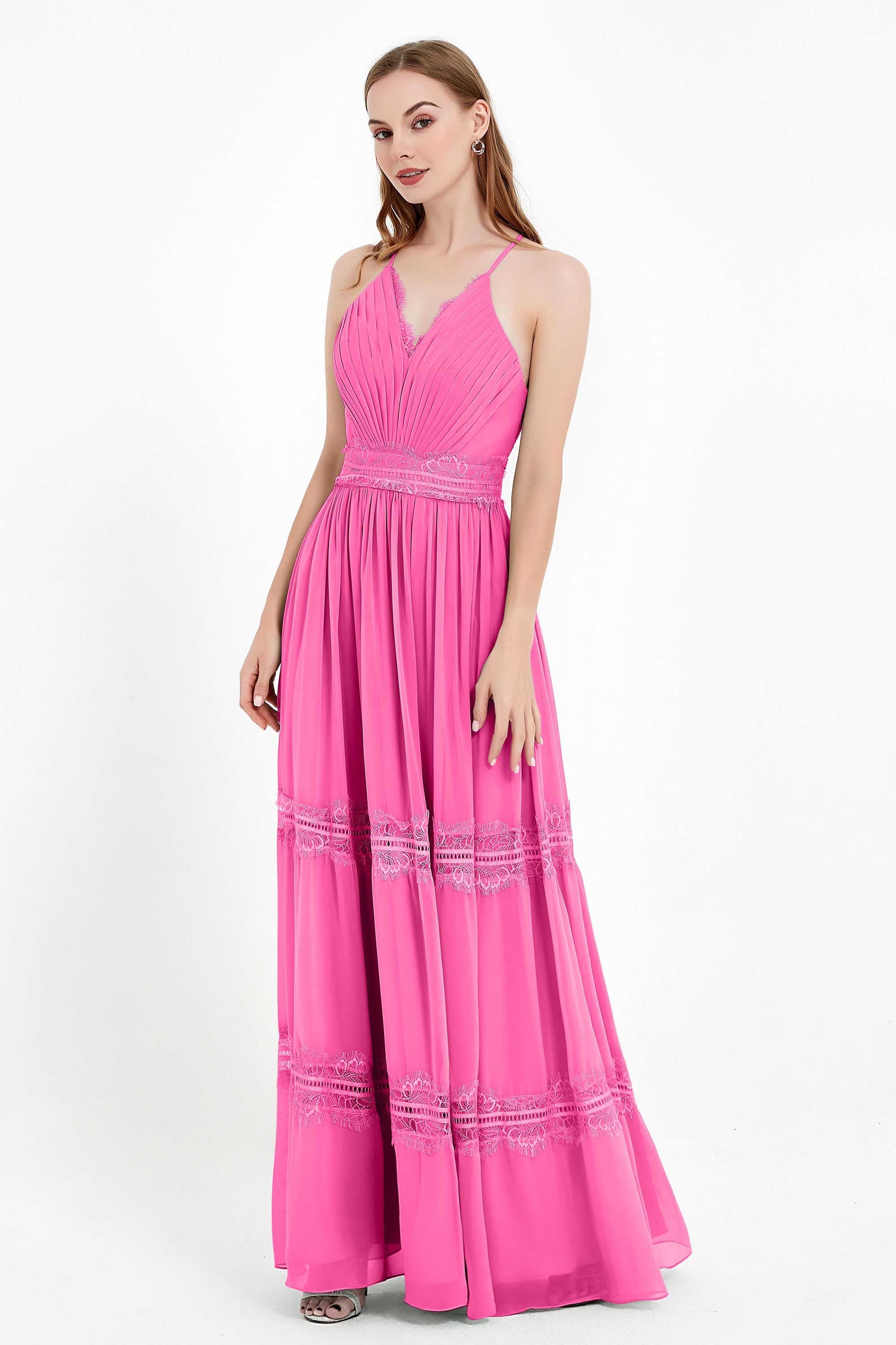 Spaghetti Straps V Neckline Chiffon Lace Bridesmaid Dresses Women's Formal Evening Gowns