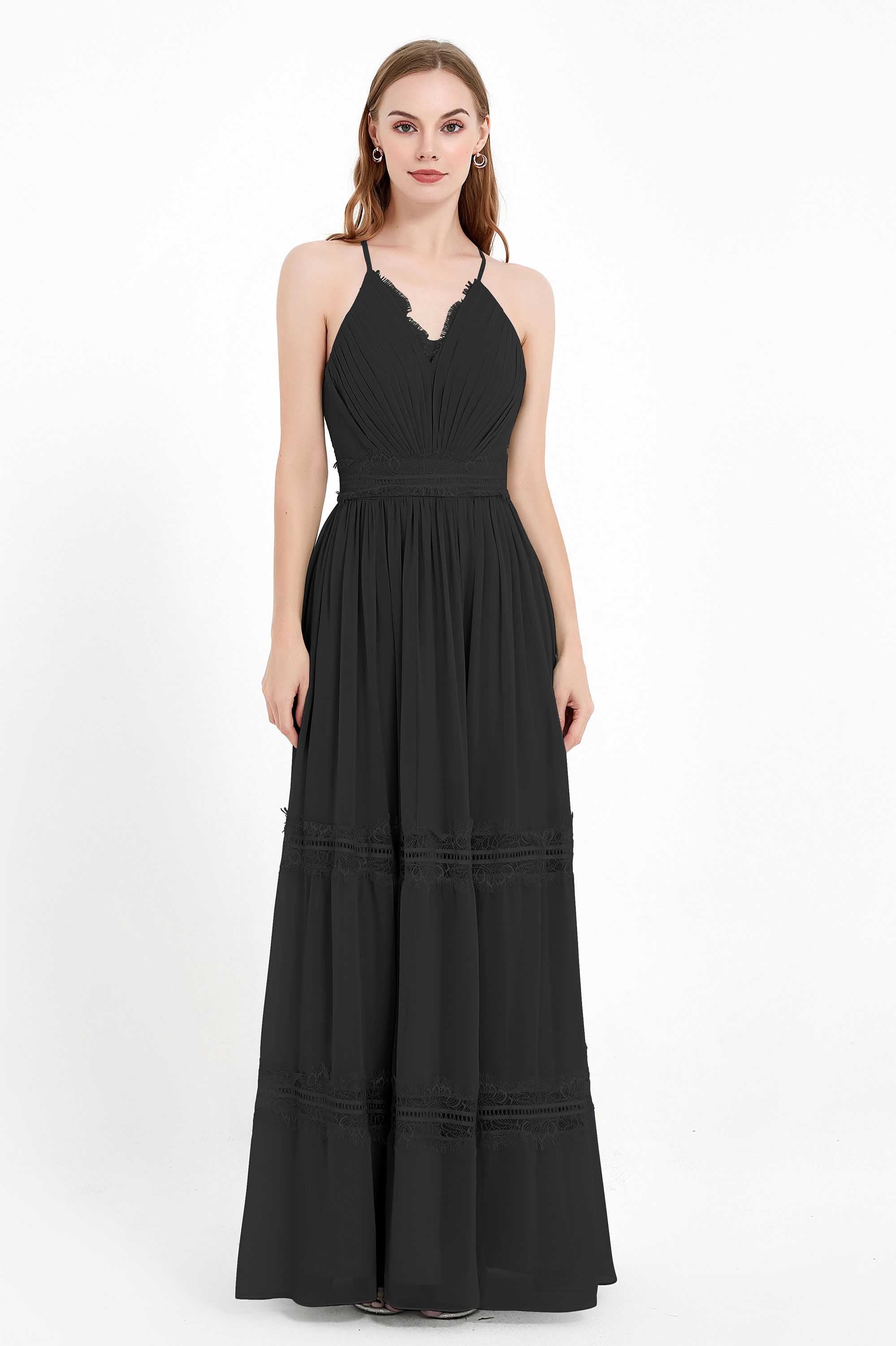 Spaghetti Straps V Neckline Chiffon Lace Bridesmaid Dresses Women's Formal Evening Gowns