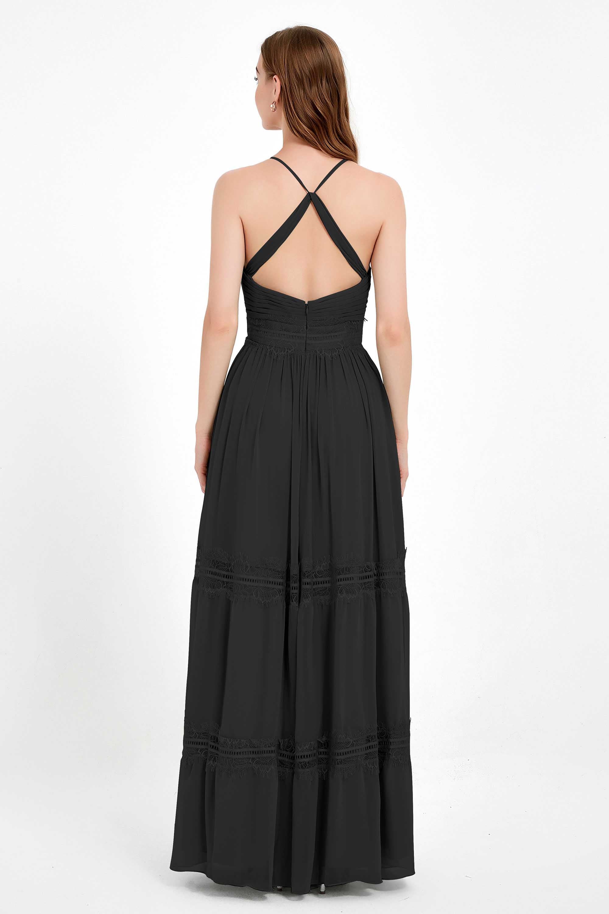 Spaghetti Straps V Neckline Chiffon Lace Bridesmaid Dresses Women's Formal Evening Gowns