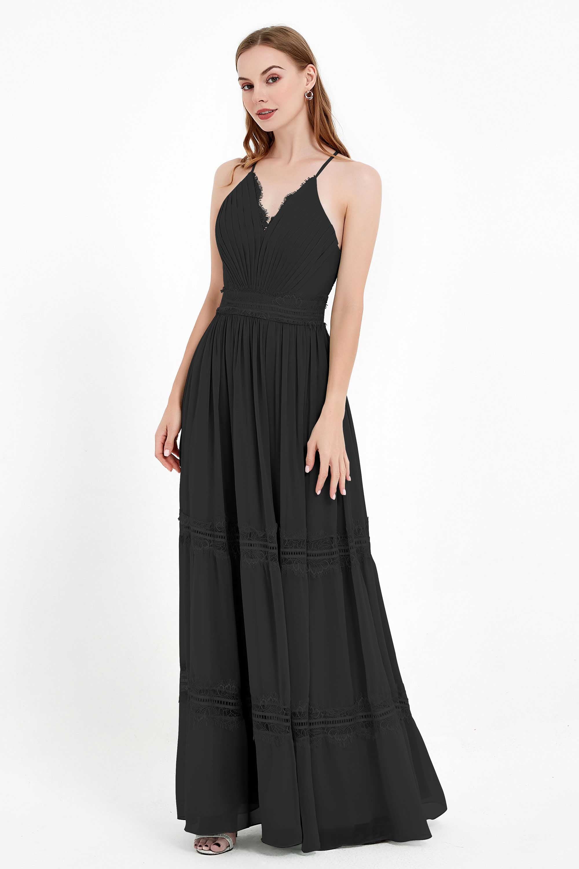 Spaghetti Straps V Neckline Chiffon Lace Bridesmaid Dresses Women's Formal Evening Gowns