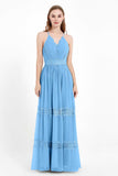 Spaghetti Straps V Neckline Chiffon Lace Bridesmaid Dresses Women's Formal Evening Gowns