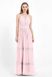 Spaghetti Straps V Neckline Chiffon Lace Bridesmaid Dresses Women's Formal Evening Gowns
