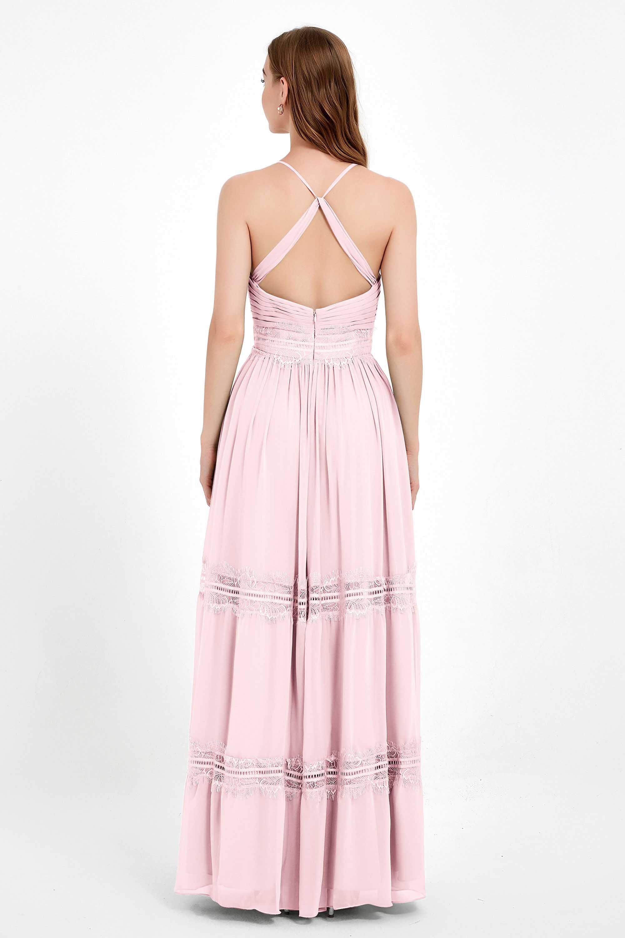 Spaghetti Straps V Neckline Chiffon Lace Bridesmaid Dresses Women's Formal Evening Gowns