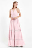 Spaghetti Straps V Neckline Chiffon Lace Bridesmaid Dresses Women's Formal Evening Gowns