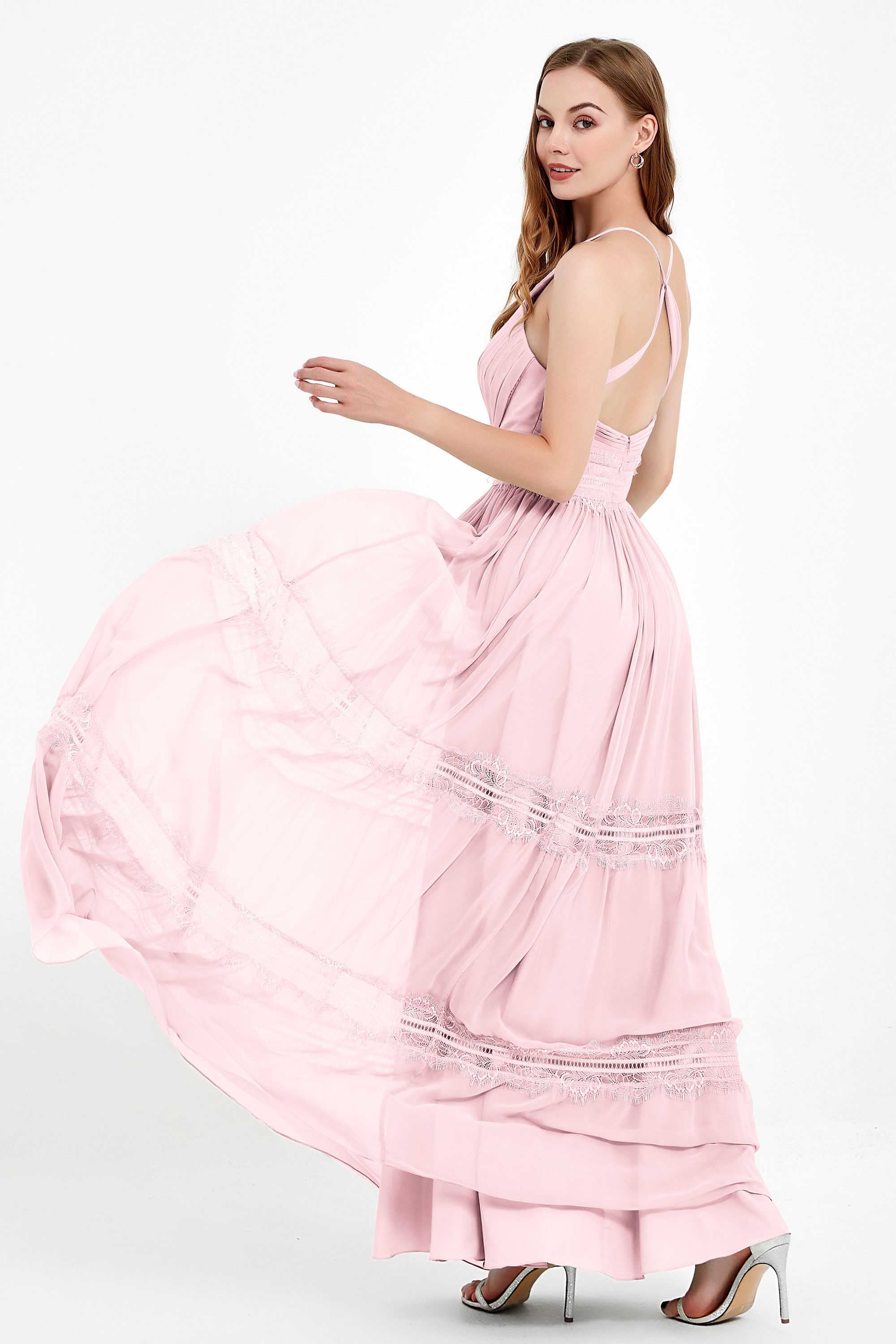 Spaghetti Straps V Neckline Chiffon Lace Bridesmaid Dresses Women's Formal Evening Gowns