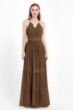 Spaghetti Straps V Neckline Chiffon Lace Bridesmaid Dresses Women's Formal Evening Gowns