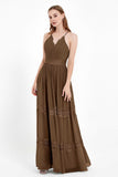 Spaghetti Straps V Neckline Chiffon Lace Bridesmaid Dresses Women's Formal Evening Gowns