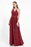 Spaghetti Straps V Neckline Chiffon Lace Bridesmaid Dresses Women's Formal Evening Gowns