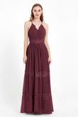 Spaghetti Straps V Neckline Chiffon Lace Bridesmaid Dresses Women's Formal Evening Gowns