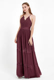 Spaghetti Straps V Neckline Chiffon Lace Bridesmaid Dresses Women's Formal Evening Gowns