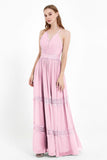 Spaghetti Straps V Neckline Chiffon Lace Bridesmaid Dresses Women's Formal Evening Gowns