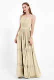 Spaghetti Straps V Neckline Chiffon Lace Bridesmaid Dresses Women's Formal Evening Gowns