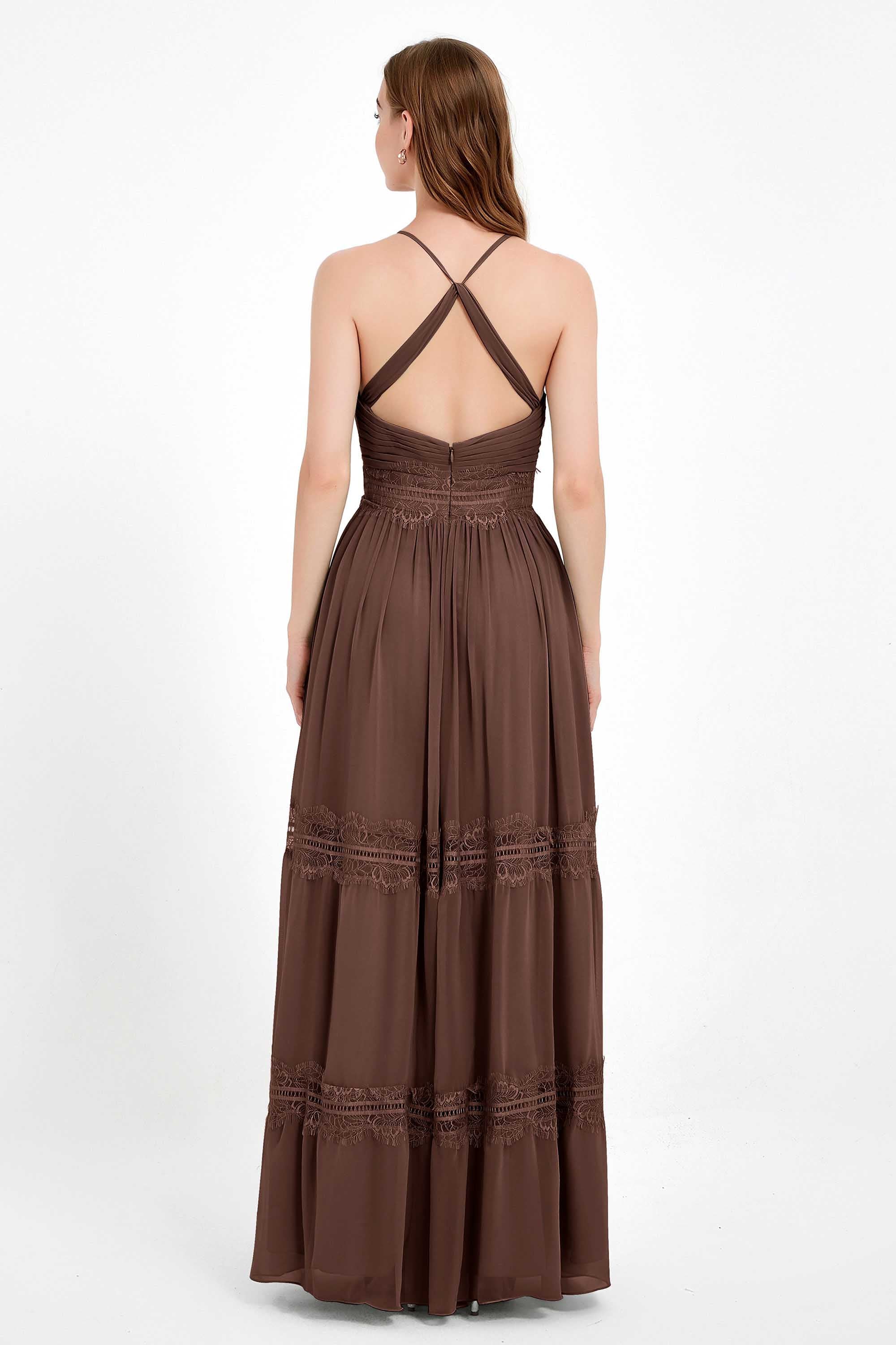 Spaghetti Straps V Neckline Chiffon Lace Bridesmaid Dresses Women's Formal Evening Gowns