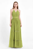 Spaghetti Straps V Neckline Chiffon Lace Bridesmaid Dresses Women's Formal Evening Gowns