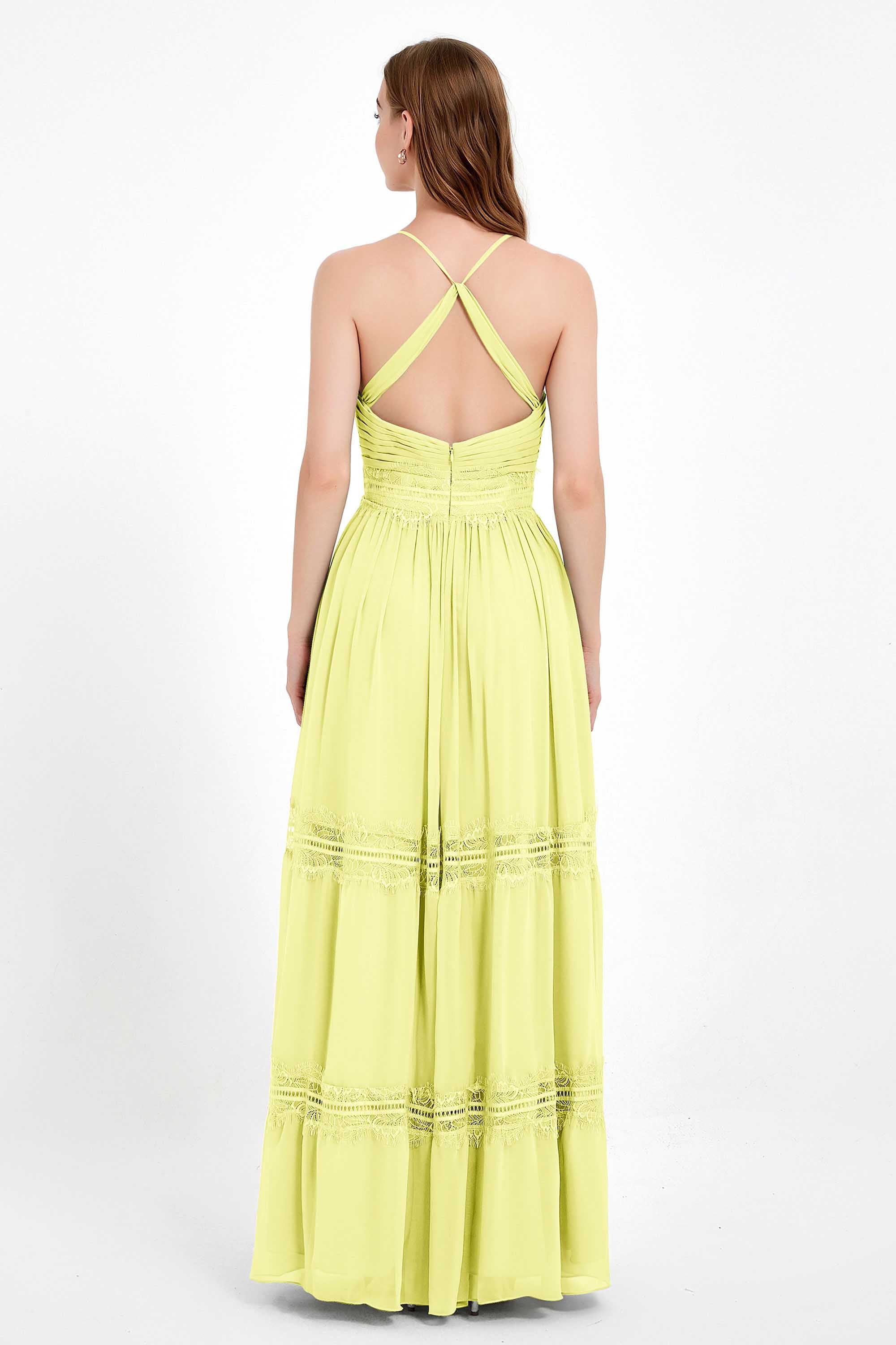 Spaghetti Straps V Neckline Chiffon Lace Bridesmaid Dresses Women's Formal Evening Gowns