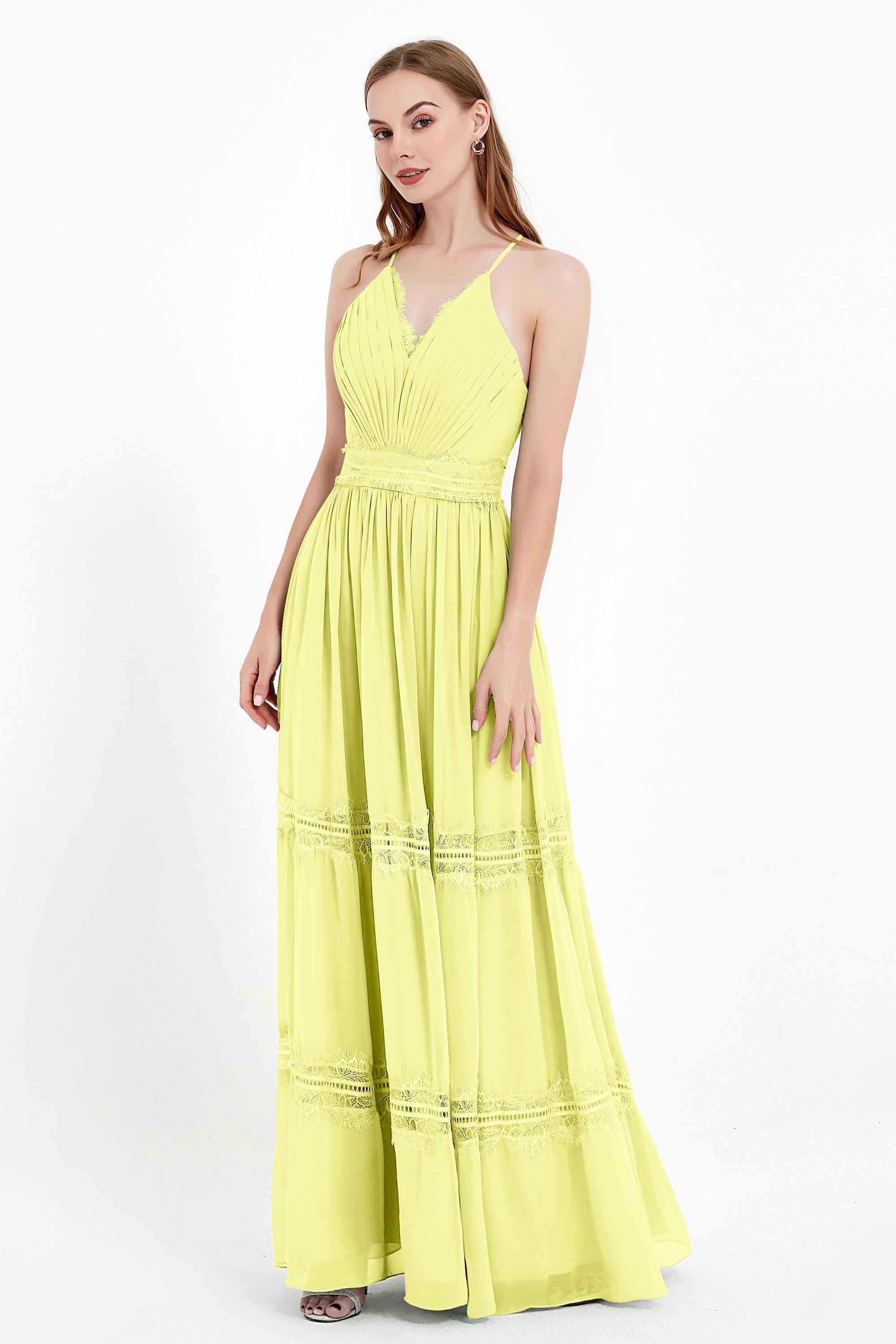 Spaghetti Straps V Neckline Chiffon Lace Bridesmaid Dresses Women's Formal Evening Gowns