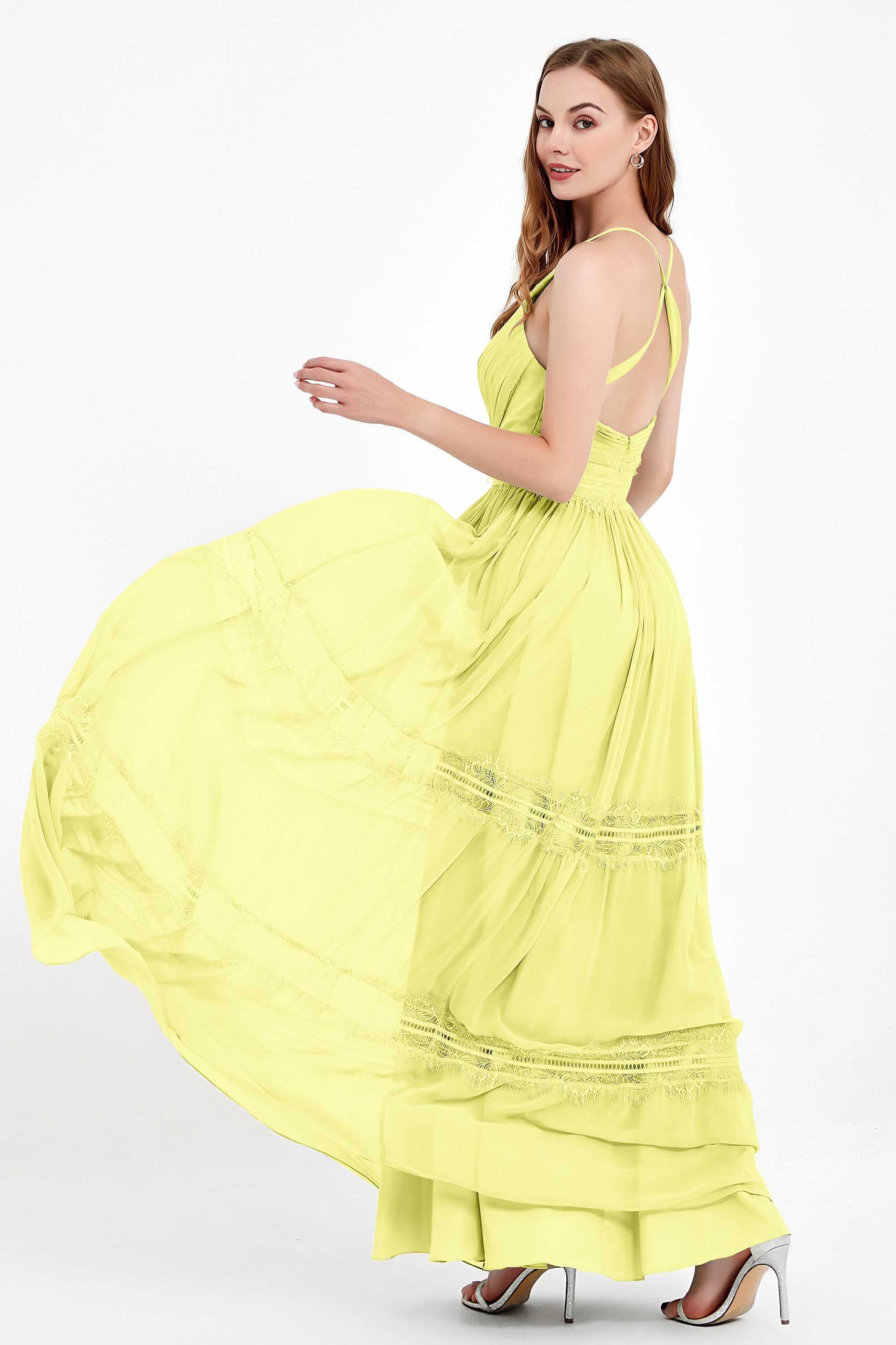 Spaghetti Straps V Neckline Chiffon Lace Bridesmaid Dresses Women's Formal Evening Gowns