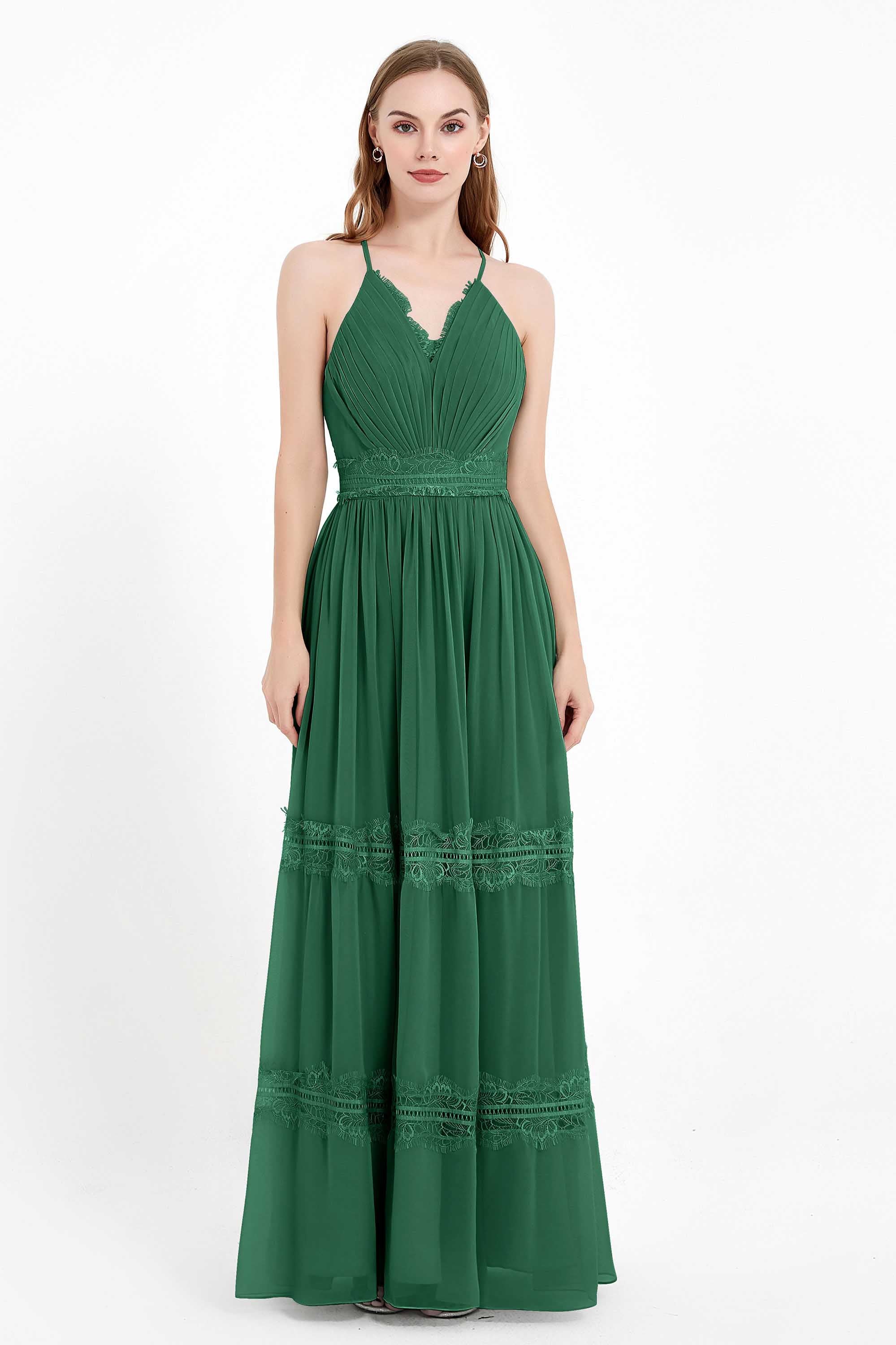 Spaghetti Straps V Neckline Chiffon Lace Bridesmaid Dresses Women's Formal Evening Gowns