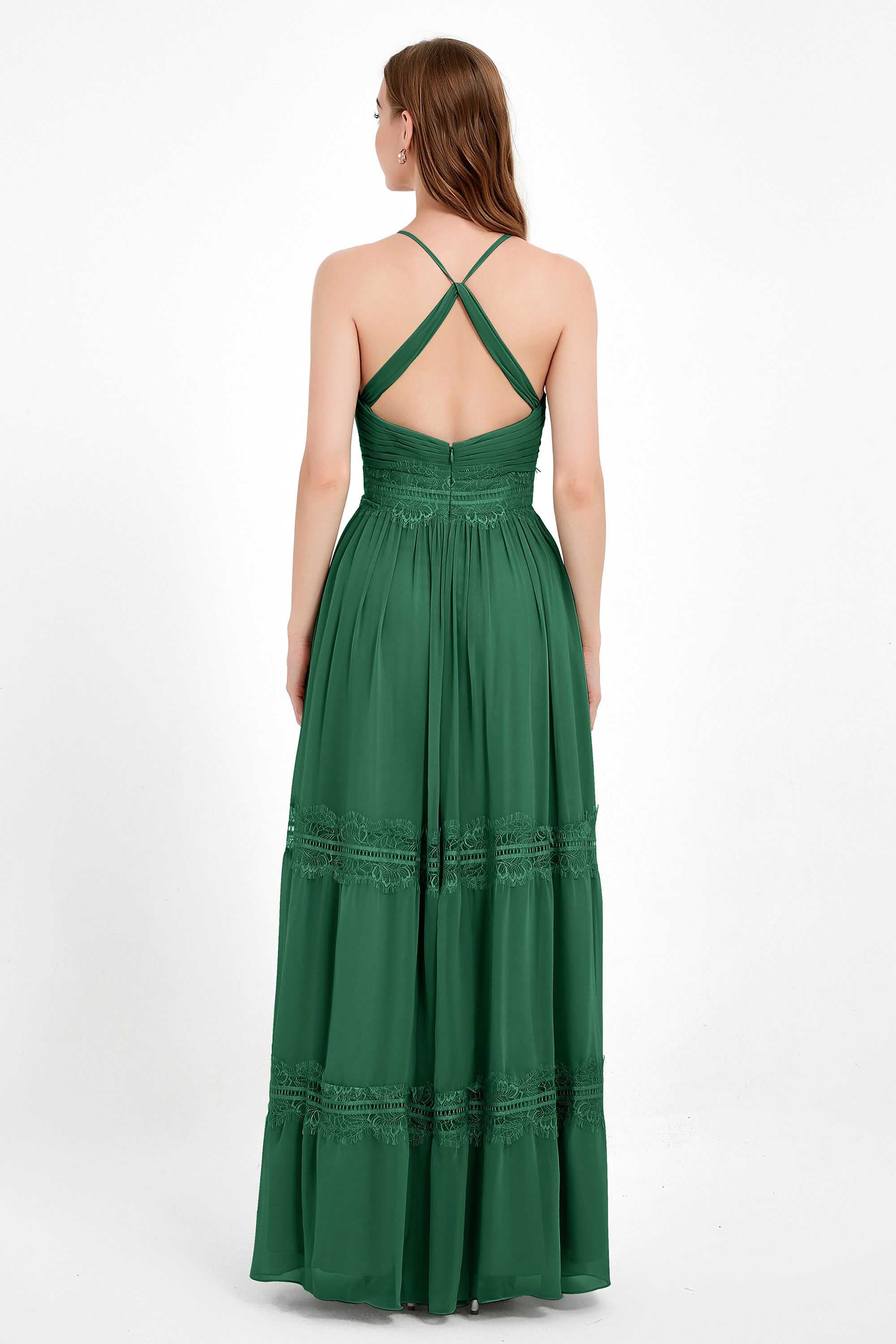 Spaghetti Straps V Neckline Chiffon Lace Bridesmaid Dresses Women's Formal Evening Gowns