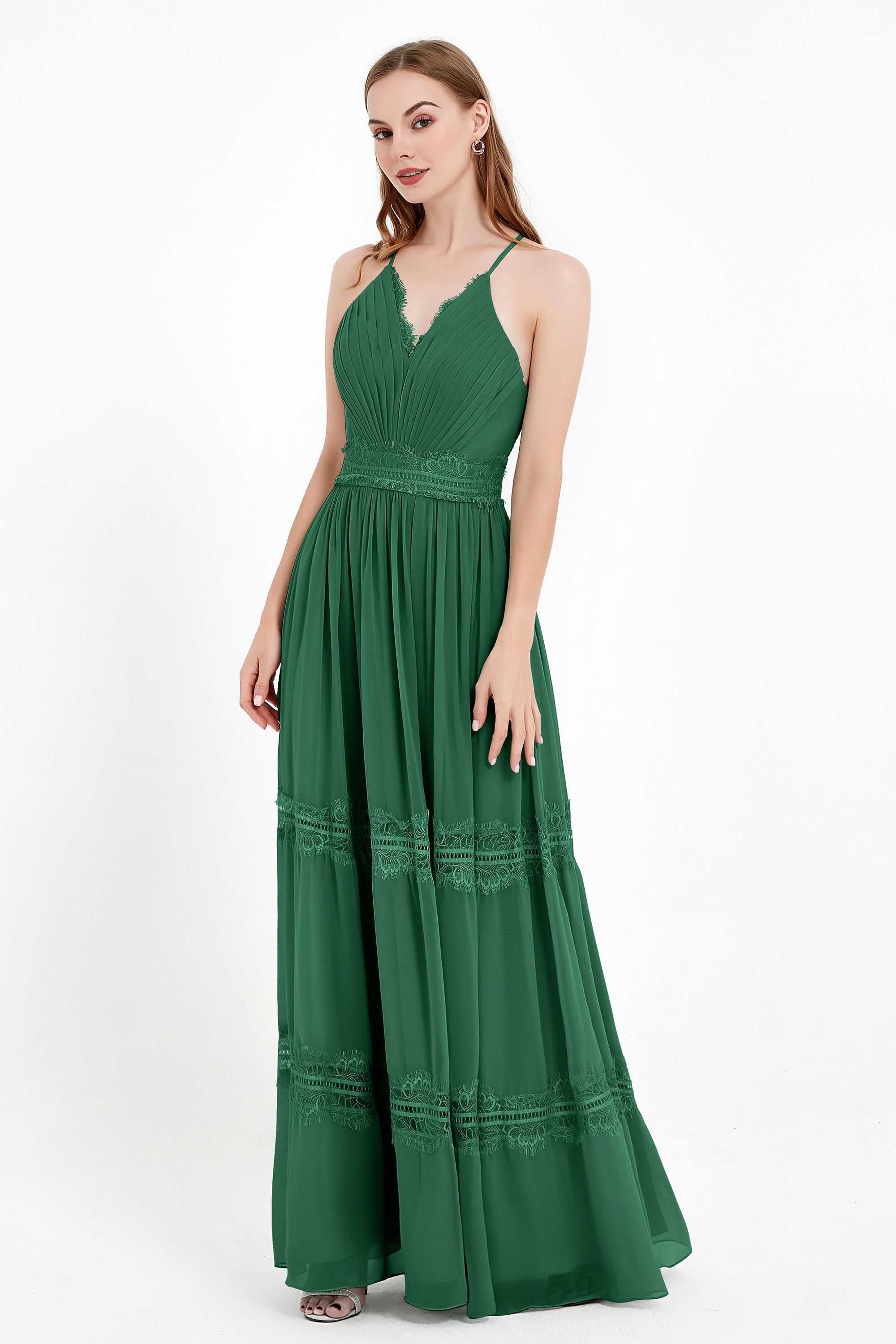 Spaghetti Straps V Neckline Chiffon Lace Bridesmaid Dresses Women's Formal Evening Gowns