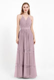 Spaghetti Straps V Neckline Chiffon Lace Bridesmaid Dresses Women's Formal Evening Gowns