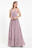 Spaghetti Straps V Neckline Chiffon Lace Bridesmaid Dresses Women's Formal Evening Gowns
