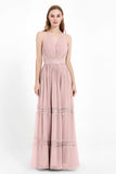 Spaghetti Straps V Neckline Chiffon Lace Bridesmaid Dresses Women's Formal Evening Gowns