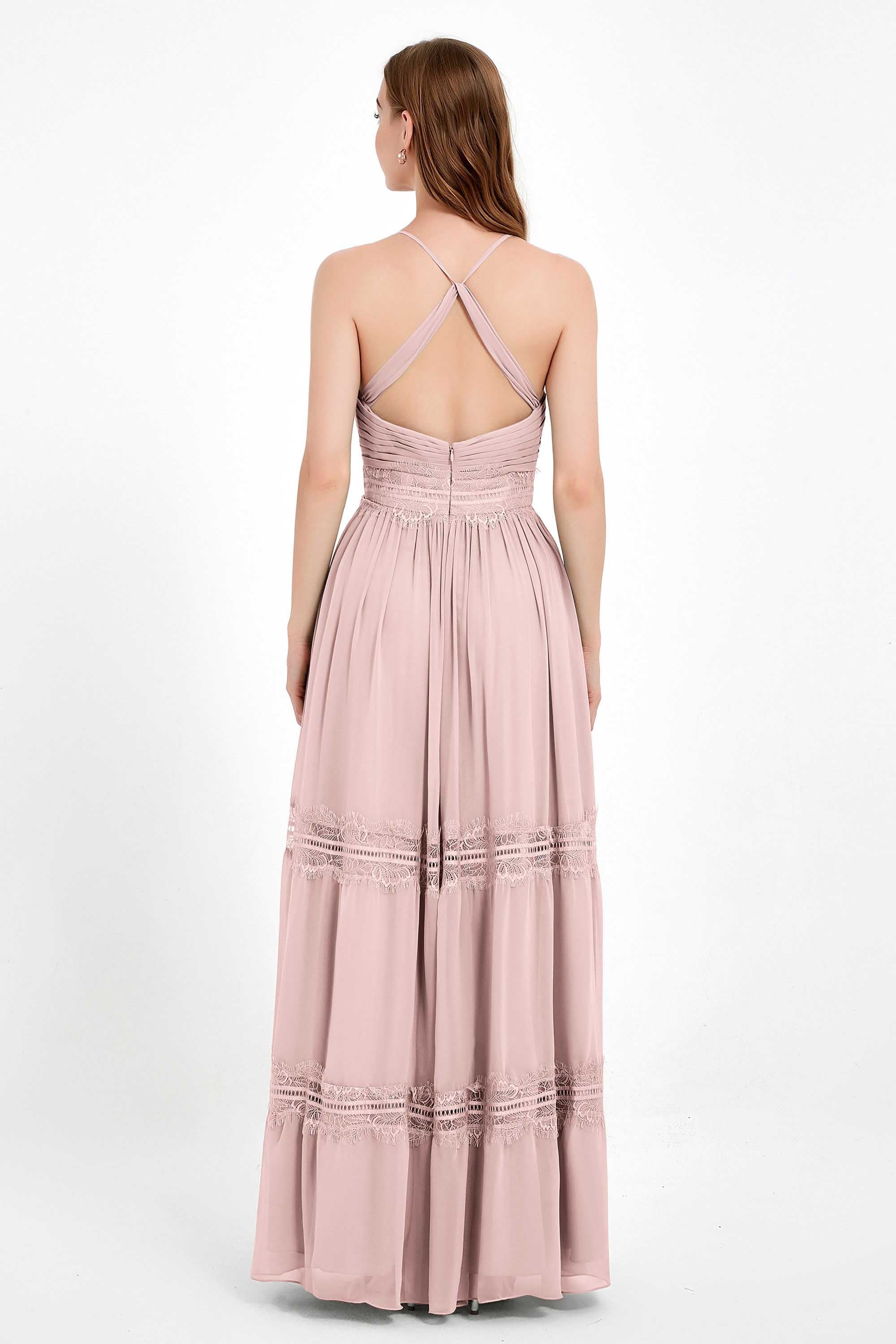 Spaghetti Straps V Neckline Chiffon Lace Bridesmaid Dresses Women's Formal Evening Gowns