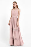 Spaghetti Straps V Neckline Chiffon Lace Bridesmaid Dresses Women's Formal Evening Gowns
