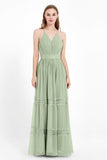 Spaghetti Straps V Neckline Chiffon Lace Bridesmaid Dresses Women's Formal Evening Gowns