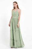 Spaghetti Straps V Neckline Chiffon Lace Bridesmaid Dresses Women's Formal Evening Gowns