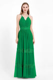 Spaghetti Straps V Neckline Chiffon Lace Bridesmaid Dresses Women's Formal Evening Gowns